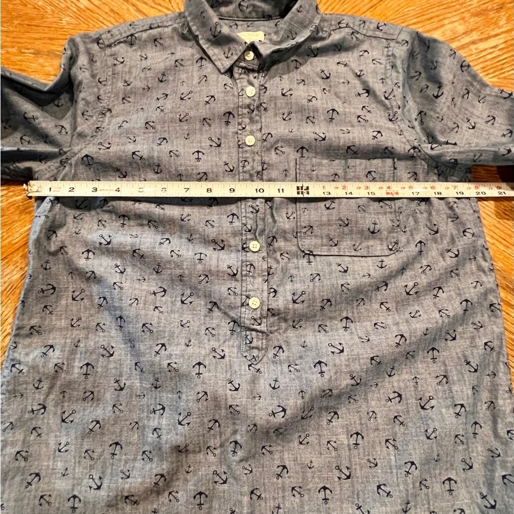JCrew‎ nautical boat anchor half button shirt 100% chambray cotton coastal ocean